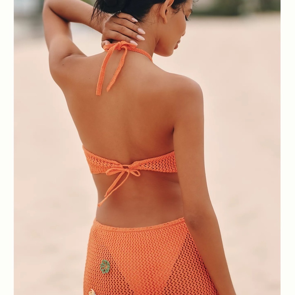 Anthropologie Celandine Crochet Halter Cover-Up Dress in Orange New with Tags! - Picture 3 of 7